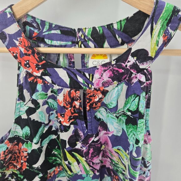 C&C California Floral Tropical 100% Linen Sheath Sleeveless Mini Dress - Picture 6 of 13